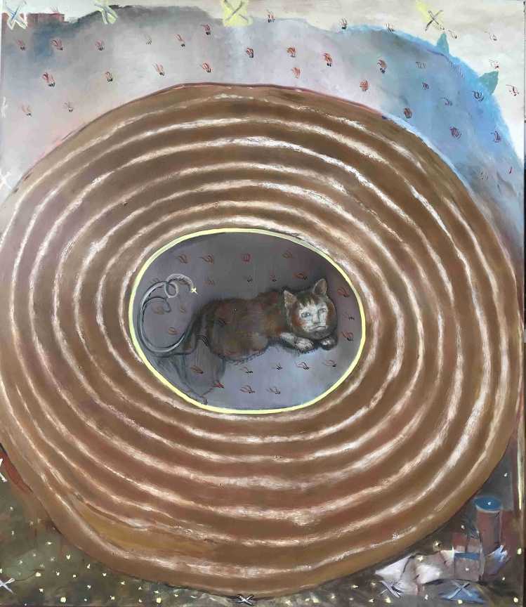 Kočka v chlebu, olej na plátně 160x140 cm